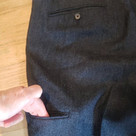 Vince Pants Mens Wool Alpaca Dark  Gray Herringbone 34 X  30 Tapered Flat Front - Picture 9 of 9